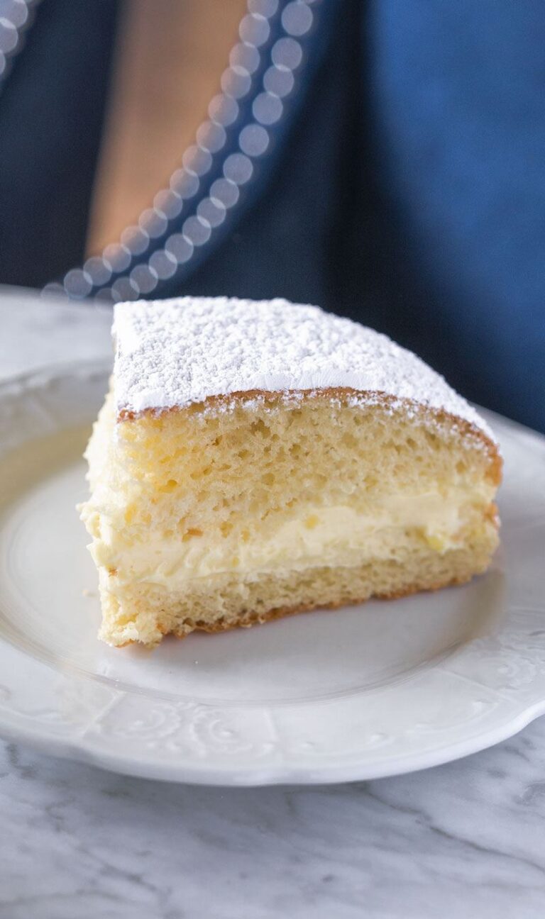 Slice of cake on a white plate